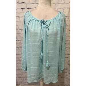 Avenue aqua lightweight BoHo long sleeve blouse size 22/24